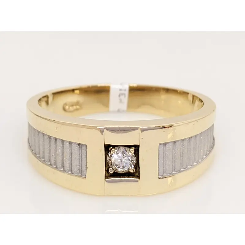14K .10 CARAT TOTAL I1 I DIAMOND ROUND (1) RIBBED SIDES ESTATE RING 6.4 GRAMS