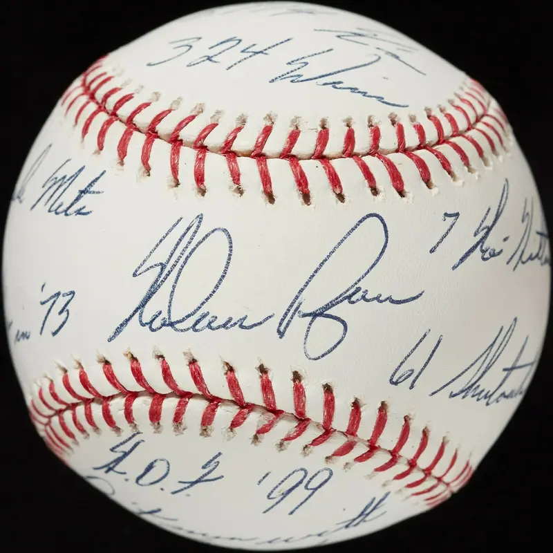 Beautiful Nolan Ryan Signed Heavily Inscribed Career STAT Baseball PSA DNA COA