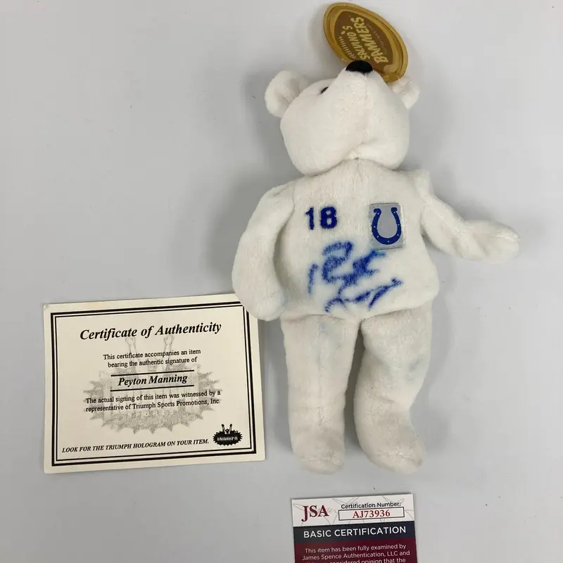 Salvino's Bammers #18 Peyton Manning Signed Indianapolis Colts Beanie Bear JSA
