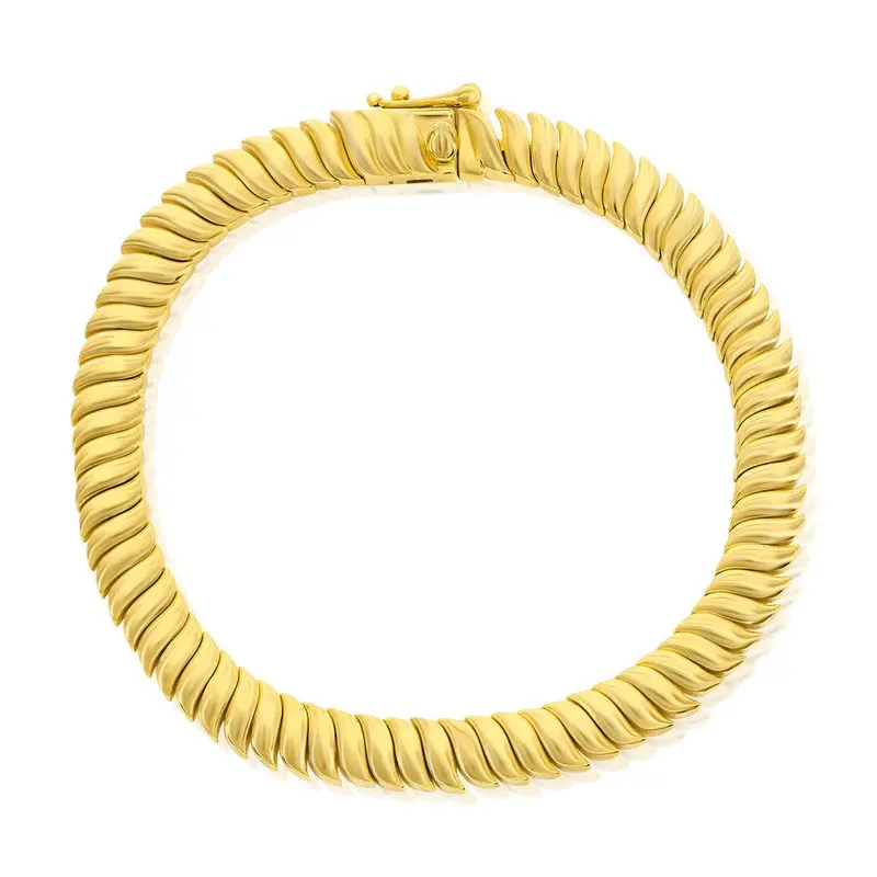 Sterling Silver Solid Wave Bracelet - Gold Plated