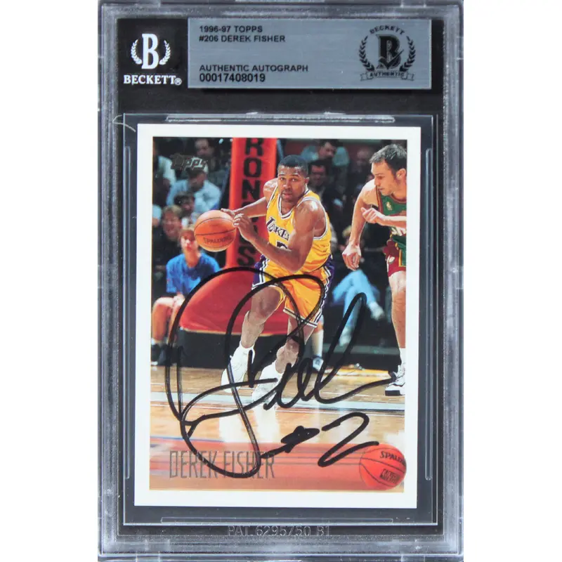 Lakers Derek Fisher Authentic Signed 1996 Topps #206 Card BAS Slabbed