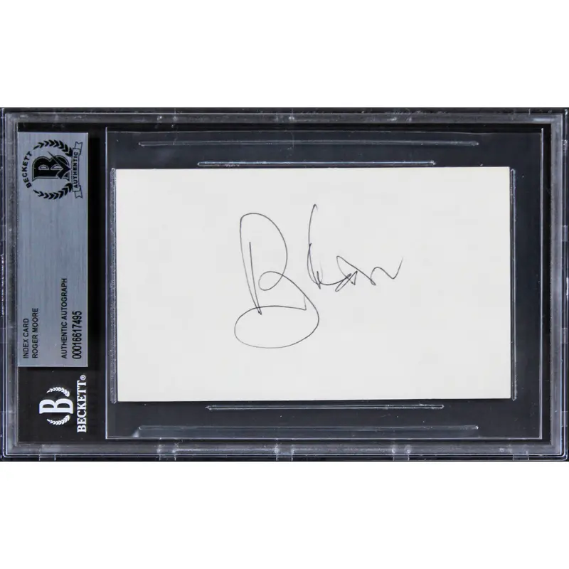 Roger Moore James Bond Authentic Signed 3x5 Index Card Autographed BAS Slabbed 1
