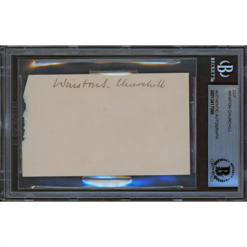 Winston Churchill Authentic Signed 2.1x3.5 Cut Signature Auto 10! BAS Slabbed