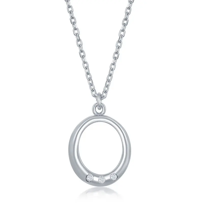 Sterling Silver 0.03cttw Diamond Accent Open Oval Necklace