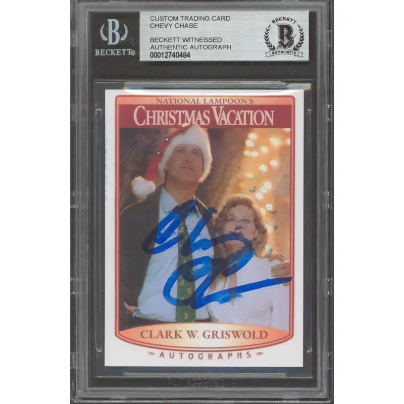 Chevy Chase Christmas Vacation Signed Custom Trading Card Card BAS Slabbed