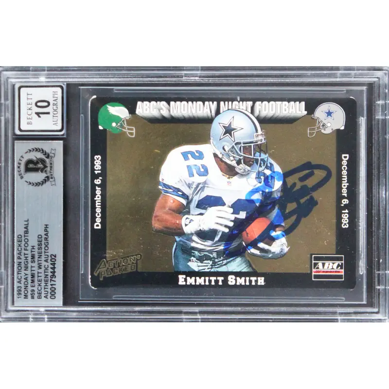 Cowboys Emmitt Smith Signed 1993 Action Packed MNF #59 Card Auto 10! BAS Slabbed
