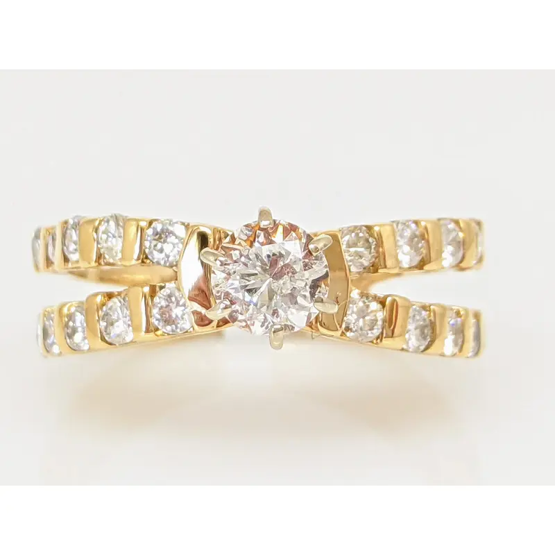 14K 1.00 CARAT TOTAL WEIGHT I1 G DIAMOND ROUND (21) SPLIT SHANK ESTATE RING 4.2 GRAMS