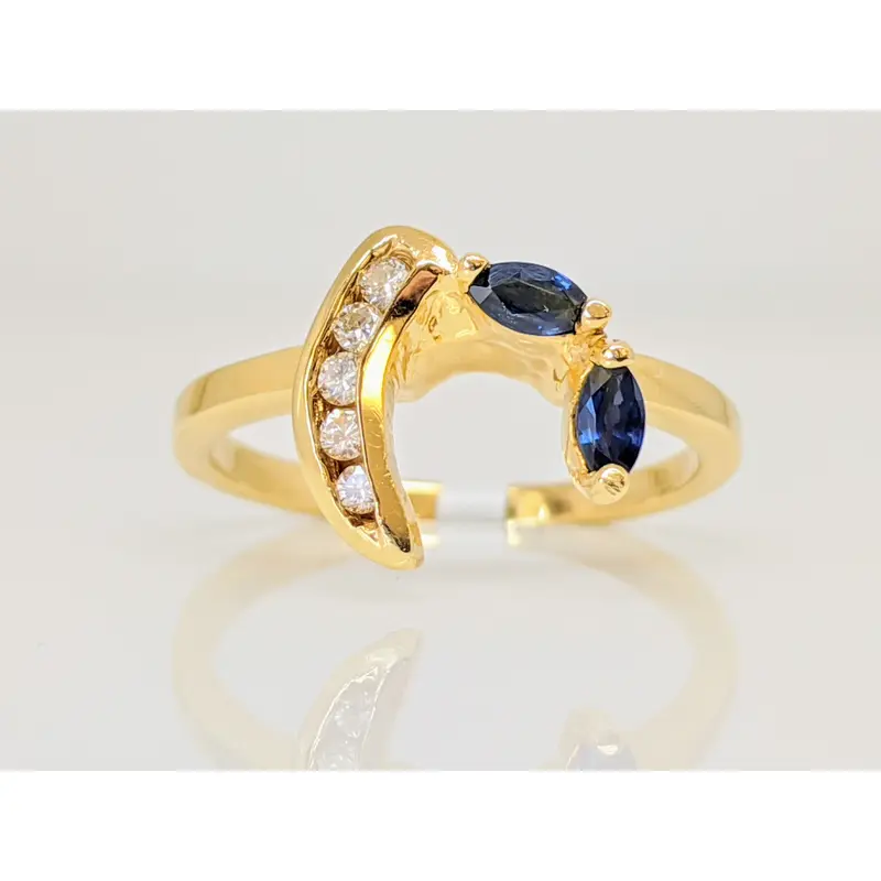 14K SAPPHIRE MARQUISE CUT (2) WITH (5) DIAMOND MELEE ESTATE WRAP 2.5 GRAMS