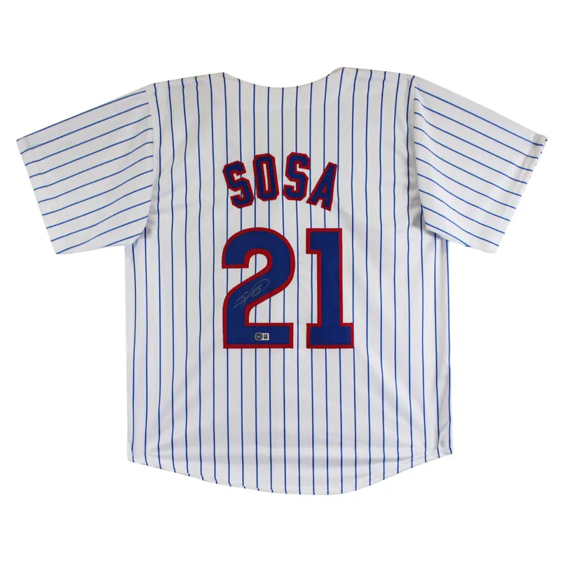 Sammy Sosa Authentic Signed White Pinstripe Pro Style Jersey BAS Witnessed