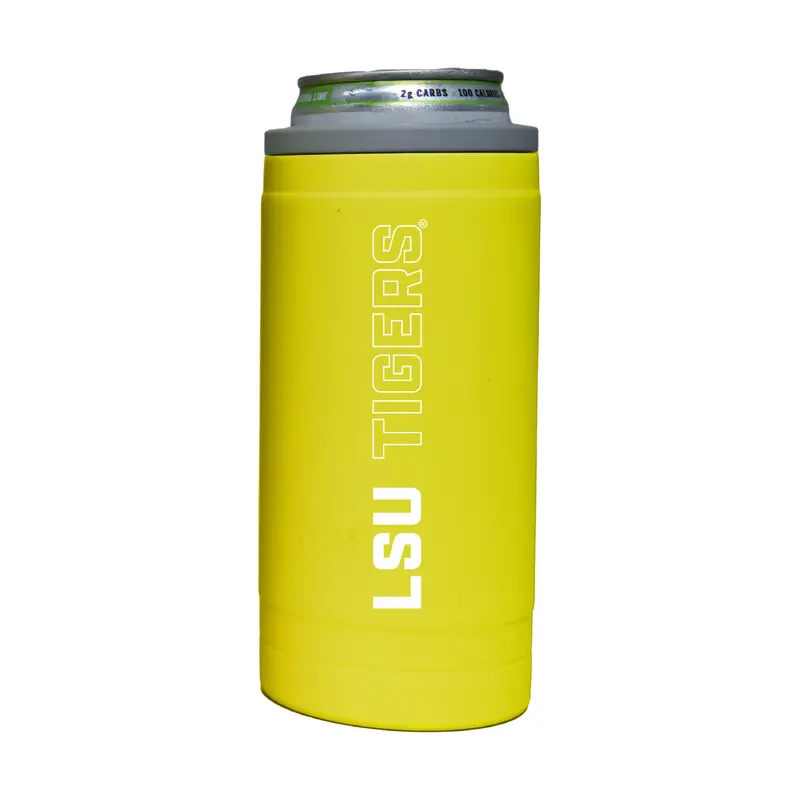 LSU 12oz Cru Stacked Soft Touch Slim Coolie