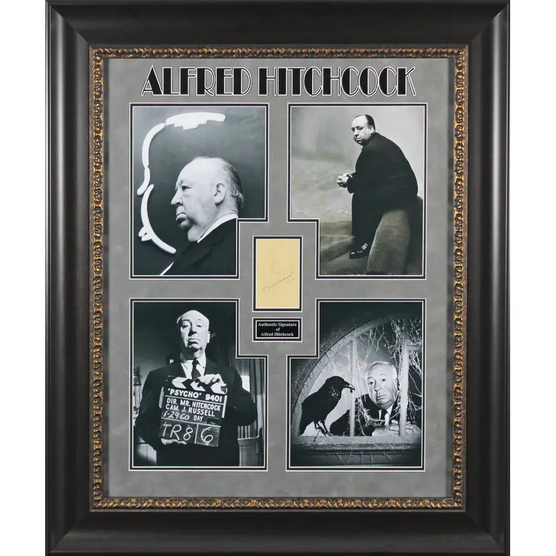 Alfred Hitchcok The Birds Signed & Framed Album Page w/ Self Portrait Sketch BAS