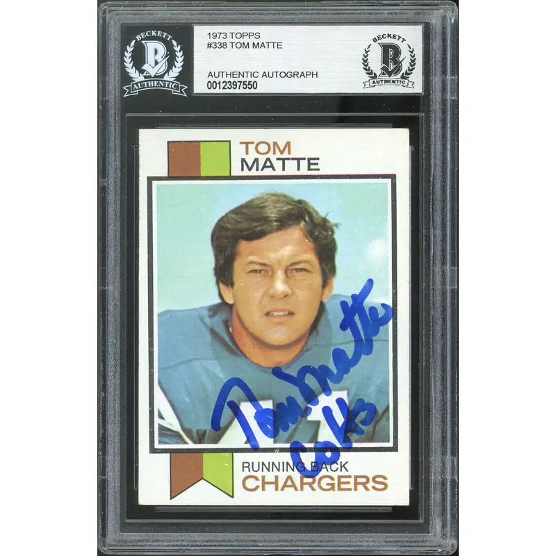 Chargers Tom Matte Authentic Signed 1973 Topps #338 Card BAS Slabbed
