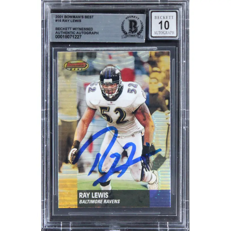 Ravens Ray Lewis Signed 2001 Bowman's Best #16 Card Auto Graded 10! BAS Slabbed