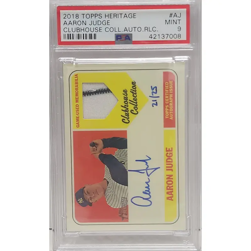 Aaron Judge 2018 Topps Heritage Clubhouse Collection Auto Jersey #21/25 PSA 9 Mint