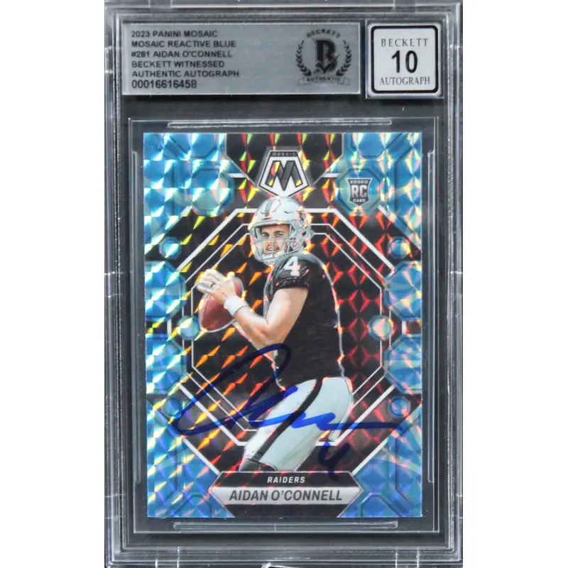 Raiders Aidan O'Connell Signed 2023 Panini Mosaic RB #281 RC Auto 10! BAS Slab