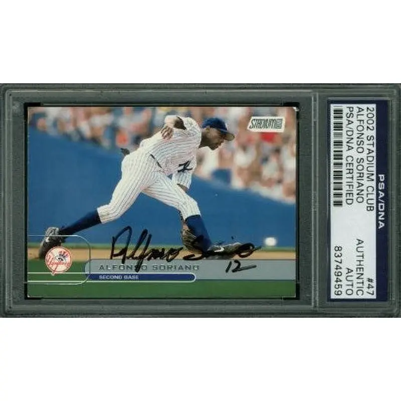Yankees Alfonso Soriano Signed Card 2002 Stadium Club #47 PSA/DNA Slabbed