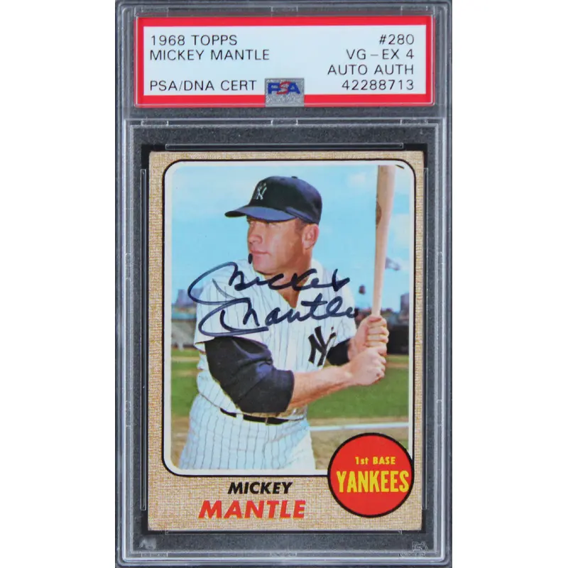Yankees Mickey Mantle Signed 1968 Topps #280 Card Graded VG-EX 4 PSA/DNA Slabbed