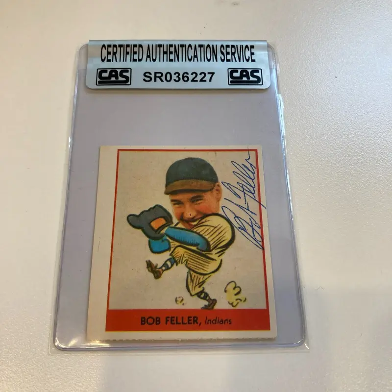 Bob Feller Signed Goudey Reprint Baseball Card CAS Certified Auto