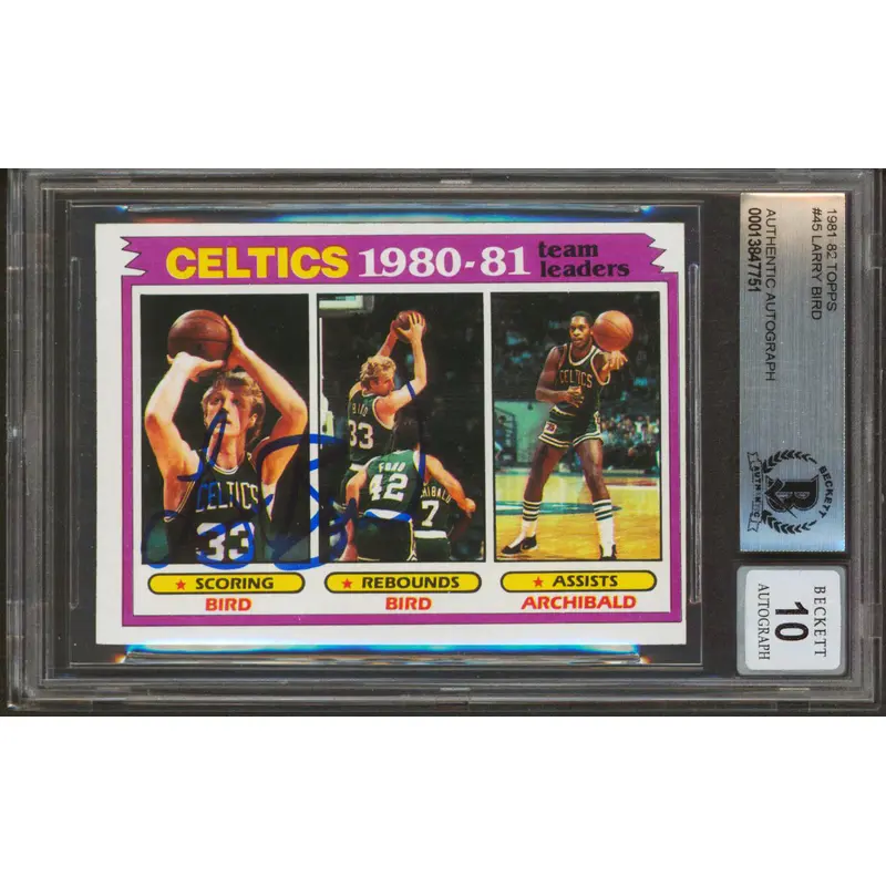 Celtics Larry Bird Signed 1981 Topps #45 Card Auto Graded Gem 10! BAS Slabbed