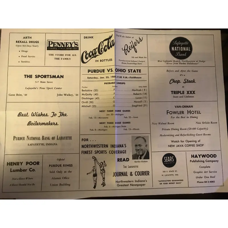 1960 Ohio State Vs Purdue Basketball Program