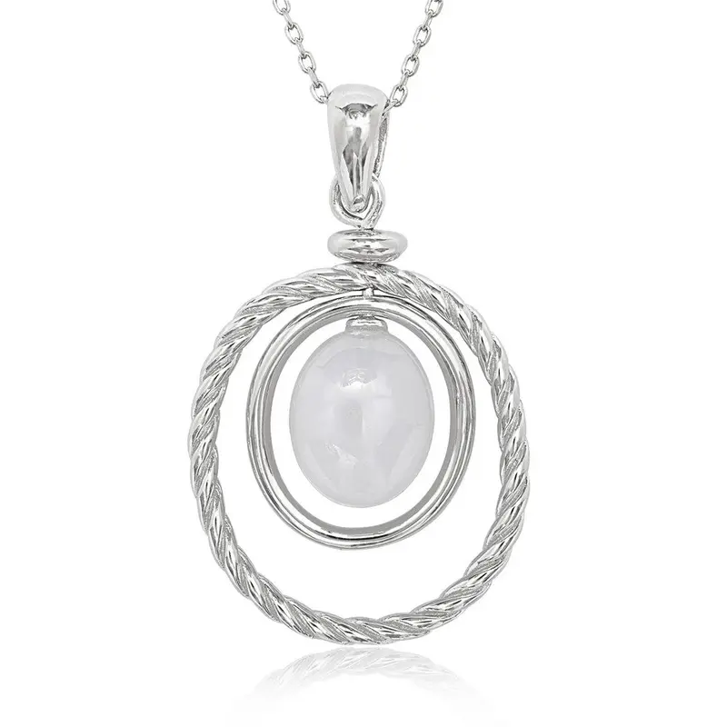 Sterling Silver Double Oval Blue Chalcedony Necklace
