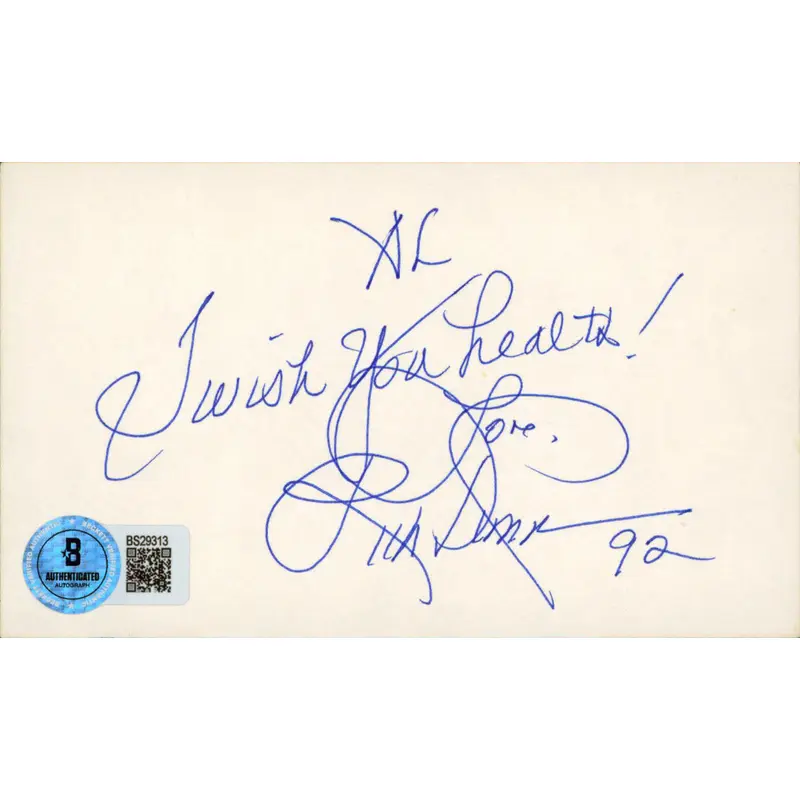 Richard Simmons "I Wish You Health" Authentic Signed 3x5 Index Card BAS #BS29313