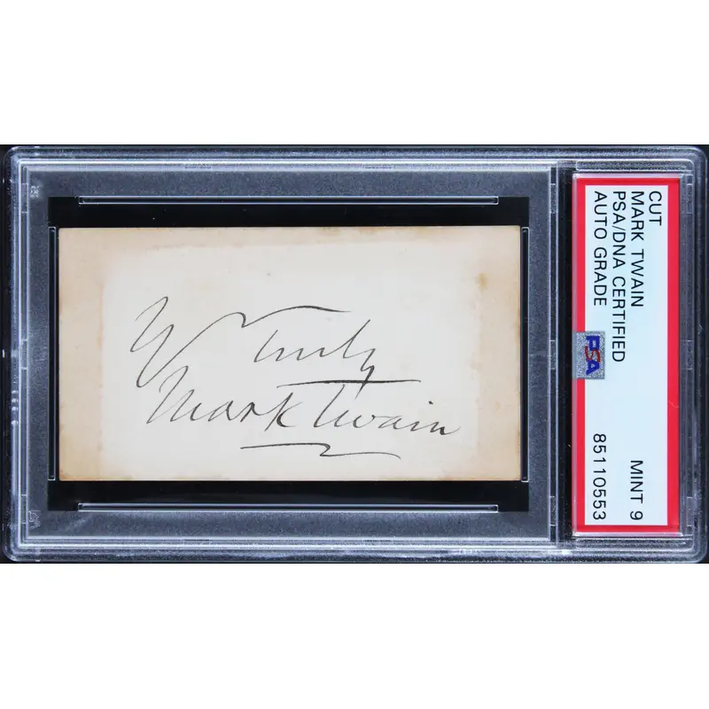 Samuel Clemens "Yours Truly, Mark Twain" Signed 2x3.5 Cut Sig Auto 9! PSA Slab
