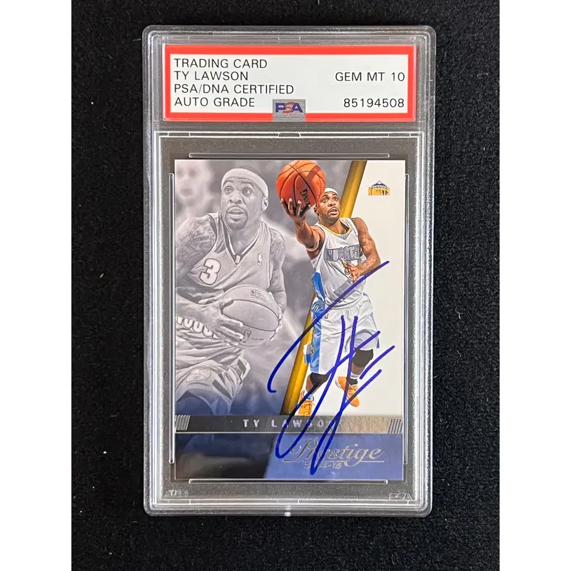 2014-15 Panini Prestige #93 Ty Lawson signed Card AUTO 10 PSA Slabbed Nuggets