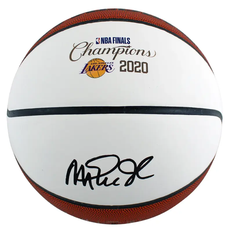 Lakers Magic Johnson Signed 2020 Champion Logo White Panel Basketball BAS Wit