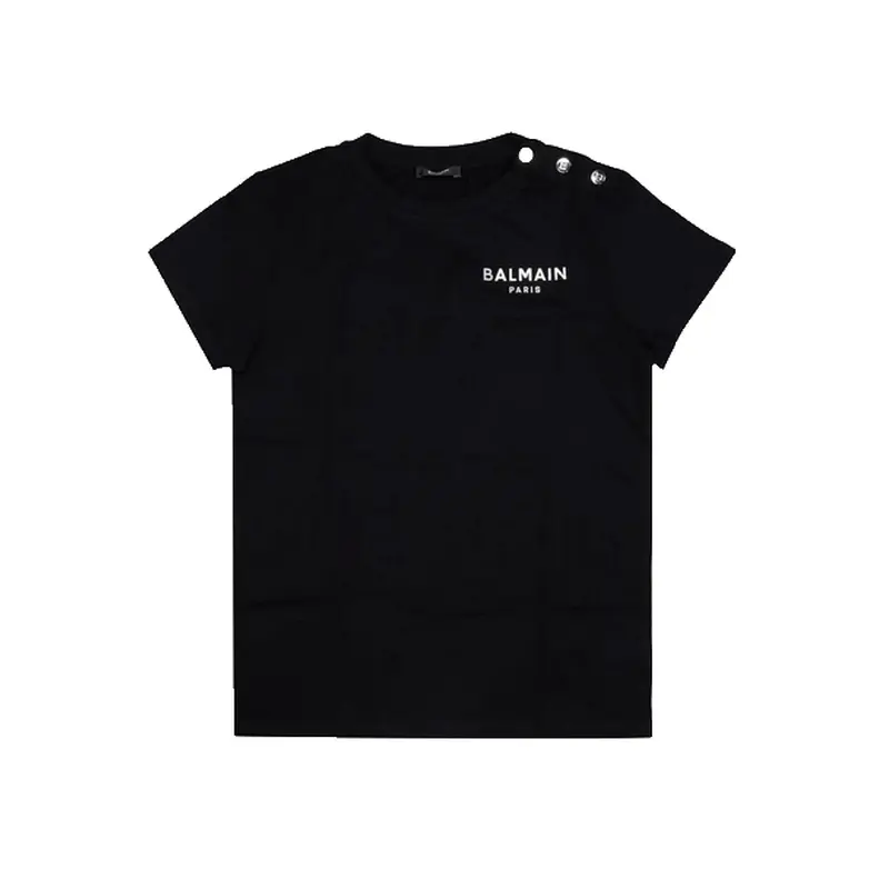 BALMAIN GIRLS SS TEE CHEST & BUTTONS BLK BT8A11 930AG