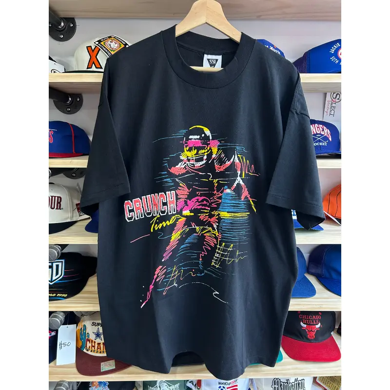 Vintage 90s Neon Design Football Tee XL