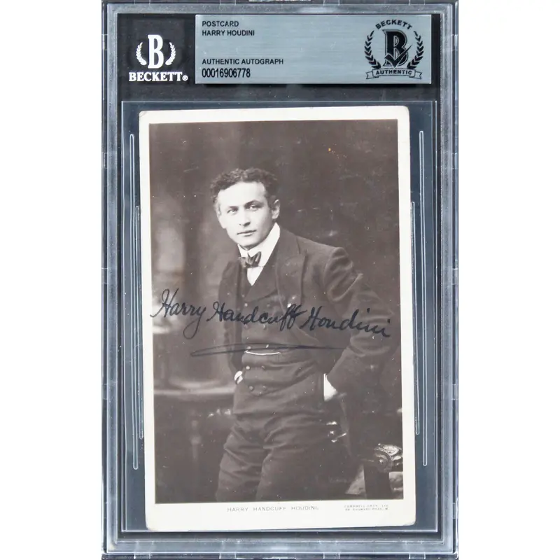 Harry Houdini "Handcuff" Authentic Signed 3.5x5.5 Postcard BAS Slabbed