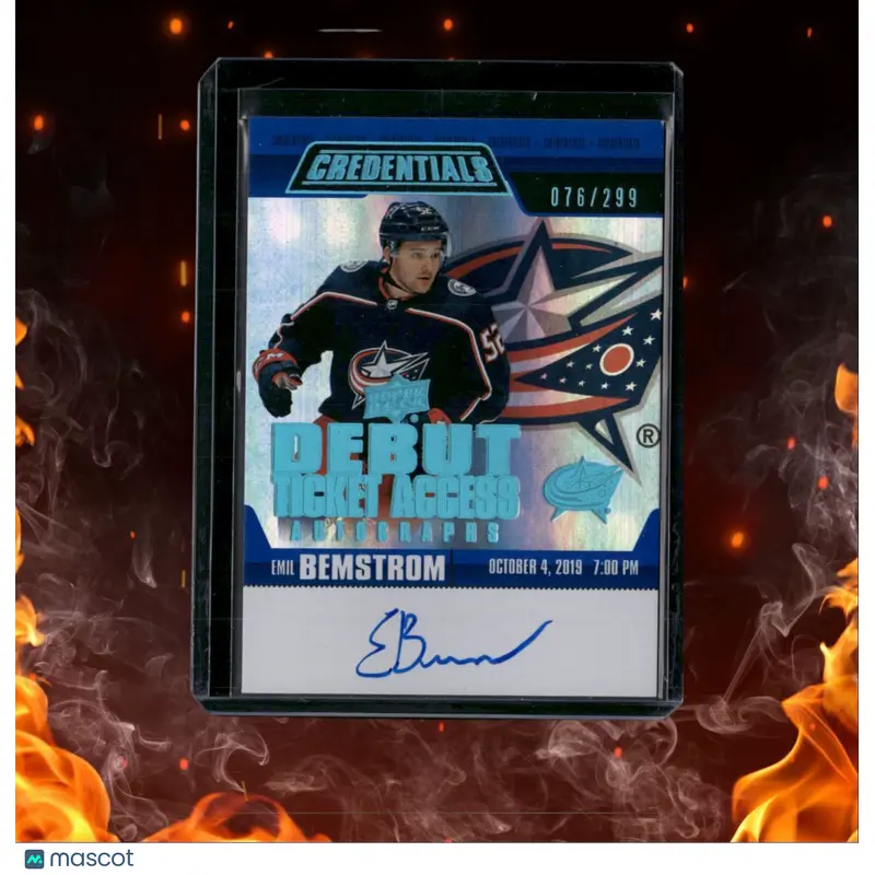 2019-20 Upper Deck Credentials Emil Bemstrom Debut Ticket Blue Rookie Auto