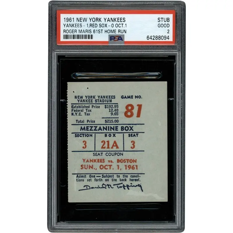 Roger Maris 61 Home Run Game Original Ticket PSA 2 Oct. 1, 1961