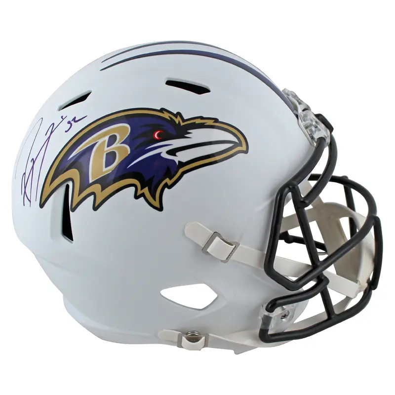 Ravens Ray Lewis Signed Flat White Full Size Speed Rep Helmet BAS Witnessed