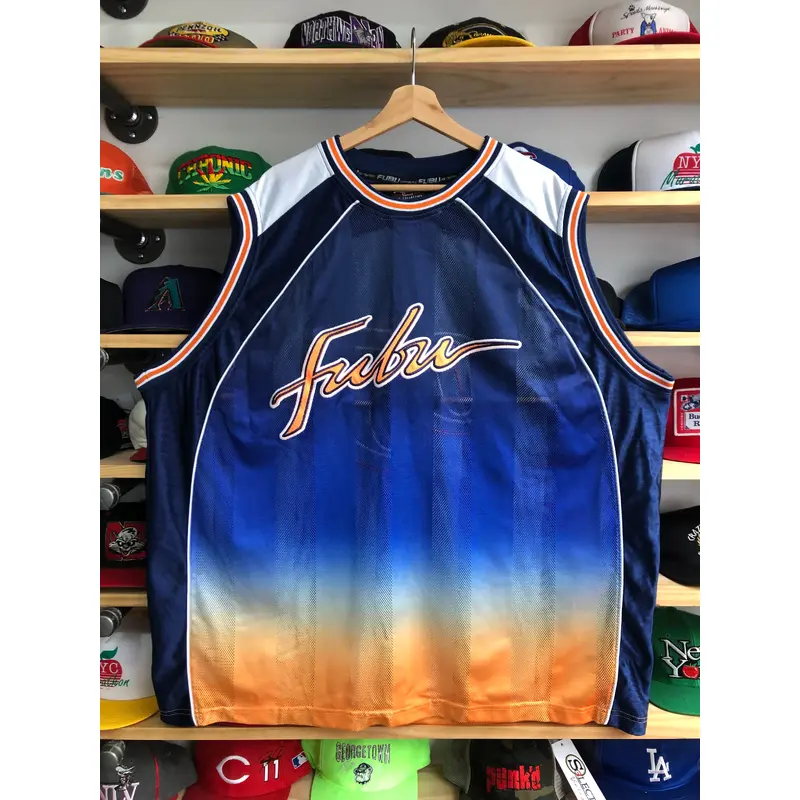 Vintage Fubu Blue/Silver/Orange Gradient Basketball Jersey Size 3XL