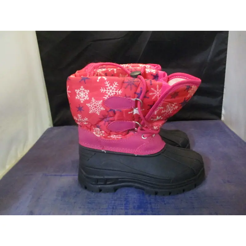 Used Pink Snowflake Snow Boots Youth Size 1 - small wear