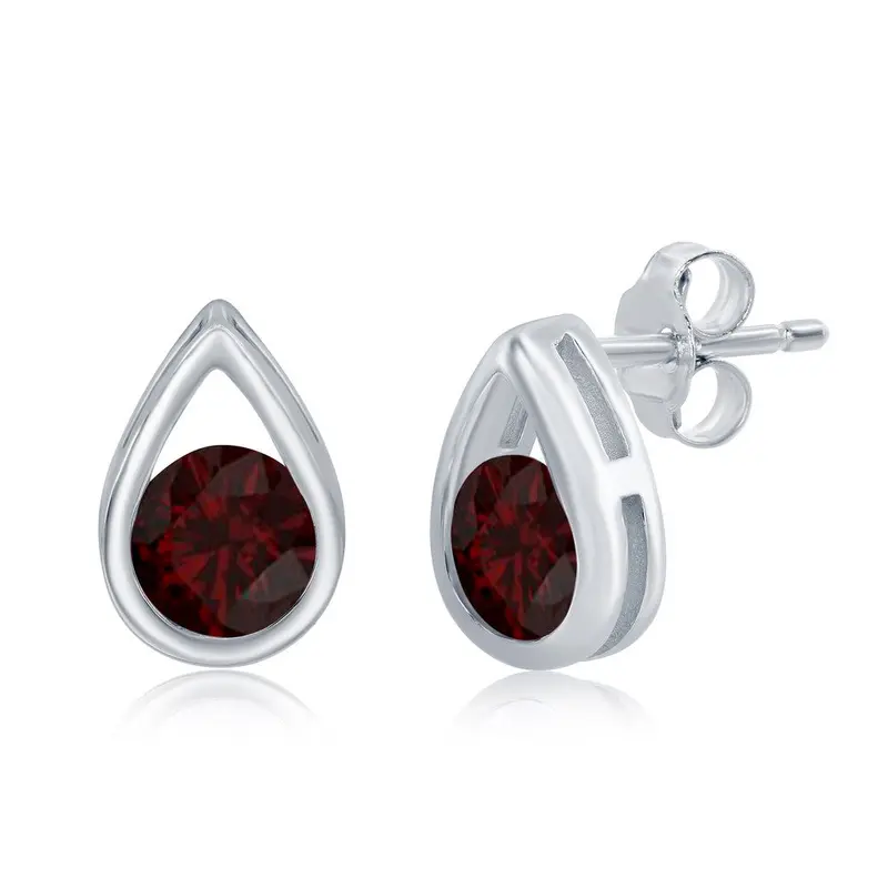Sterling Silver 'January Birthstone' Pear-shaped Studs - Garnet