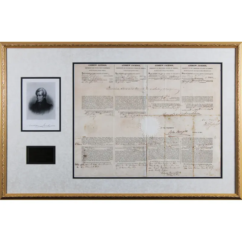 Andrew Jackson Signed & Framed 15.25x20 1837 Four Language Ship's Passport BAS