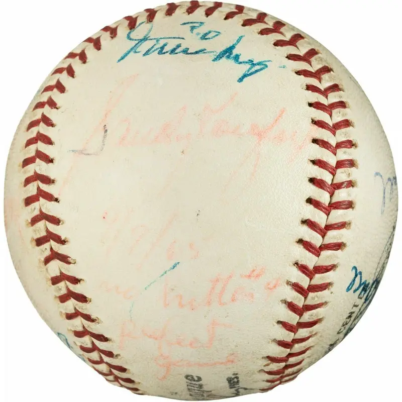 Historic Sandy Koufax 1965 Perfect Game Signed Game Used Baseball PSA, JSA MEARS