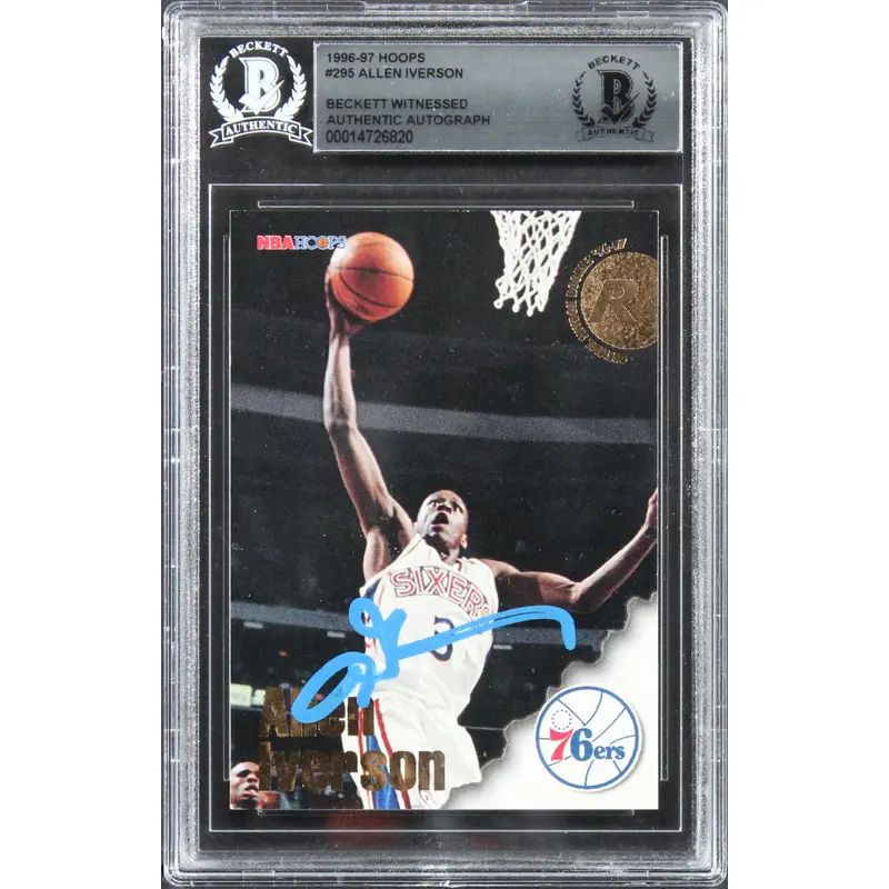 76ers Allen Iverson Authentic Signed 1996 Hoops #295 Rookie Card BAS Slabbed 3