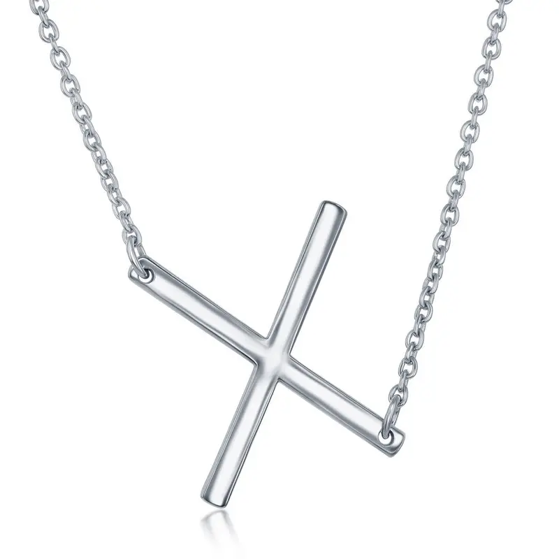 Sterling Silver Sideways 'X' Initial Necklace