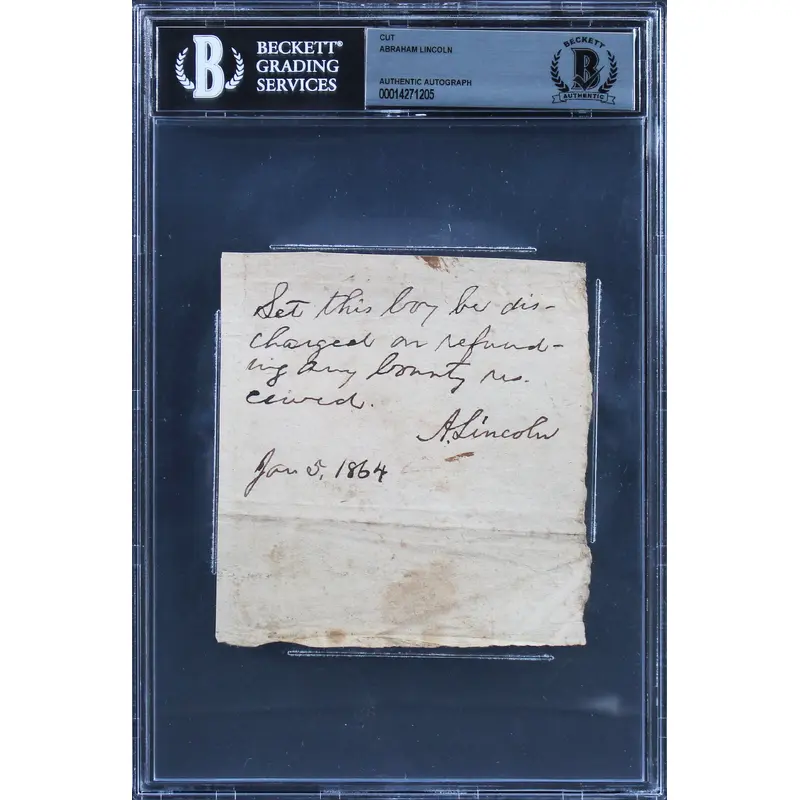 Abraham Lincoln Authentic Signed 4.15x4.25 1864 Cut Signature BAS Slabbed