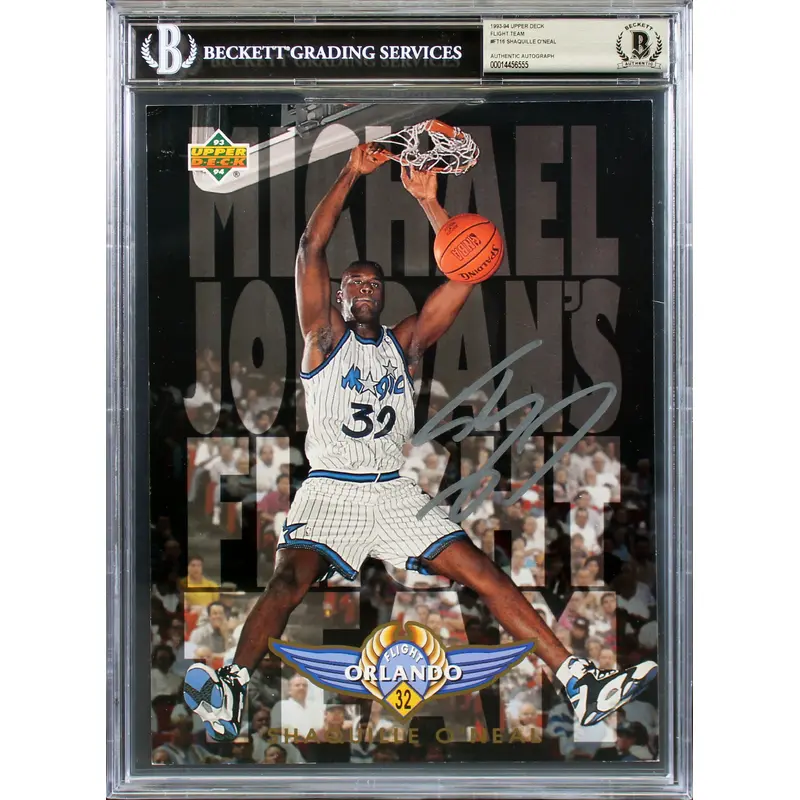 Magic Shaquille O'Neal Signed 8.25x10.75 1993 UD Flight Team #FT16 Card BAS Slab