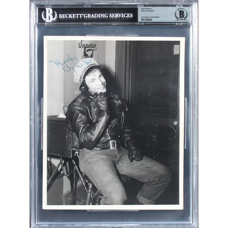 Marlon Brando The Wild One Authentic Signed 8x10 Black & White Photo BAS Slabbed