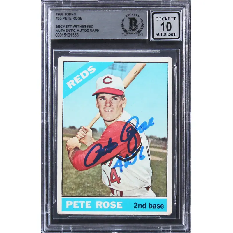 Reds Pete Rose "4256" Authentic Signed 1966 Topps #30 Card  Auto 10! BAS Slab 2
