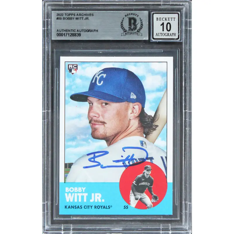 Royals Bobby Witt Jr. Signed 2022 Topps Archives #89 RC Card Auto 10! BAS Slab