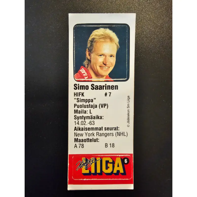 1991-92 JyvsHyv HockeyLiiga - Simo Saarinen #6 (Soikio)