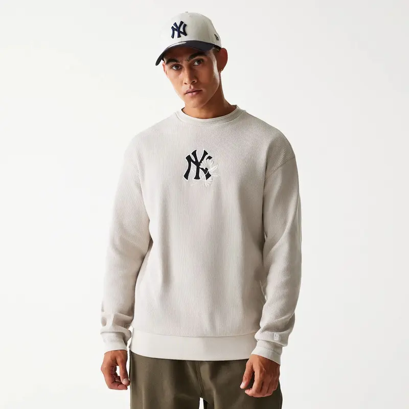 New York Yankees MLB Waffle Cream Oversized Crew Neck Sweater