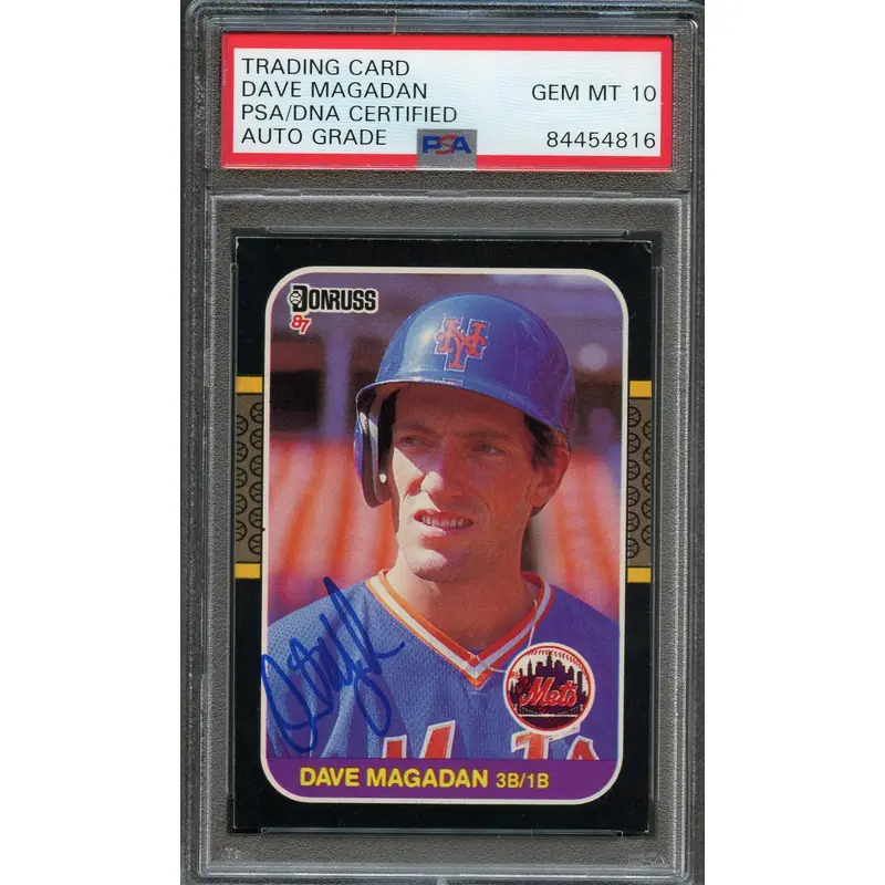 1987 Donruss #575 DAVE MAGADAN Signed Card PSA Slabbed Auto 10 Mets